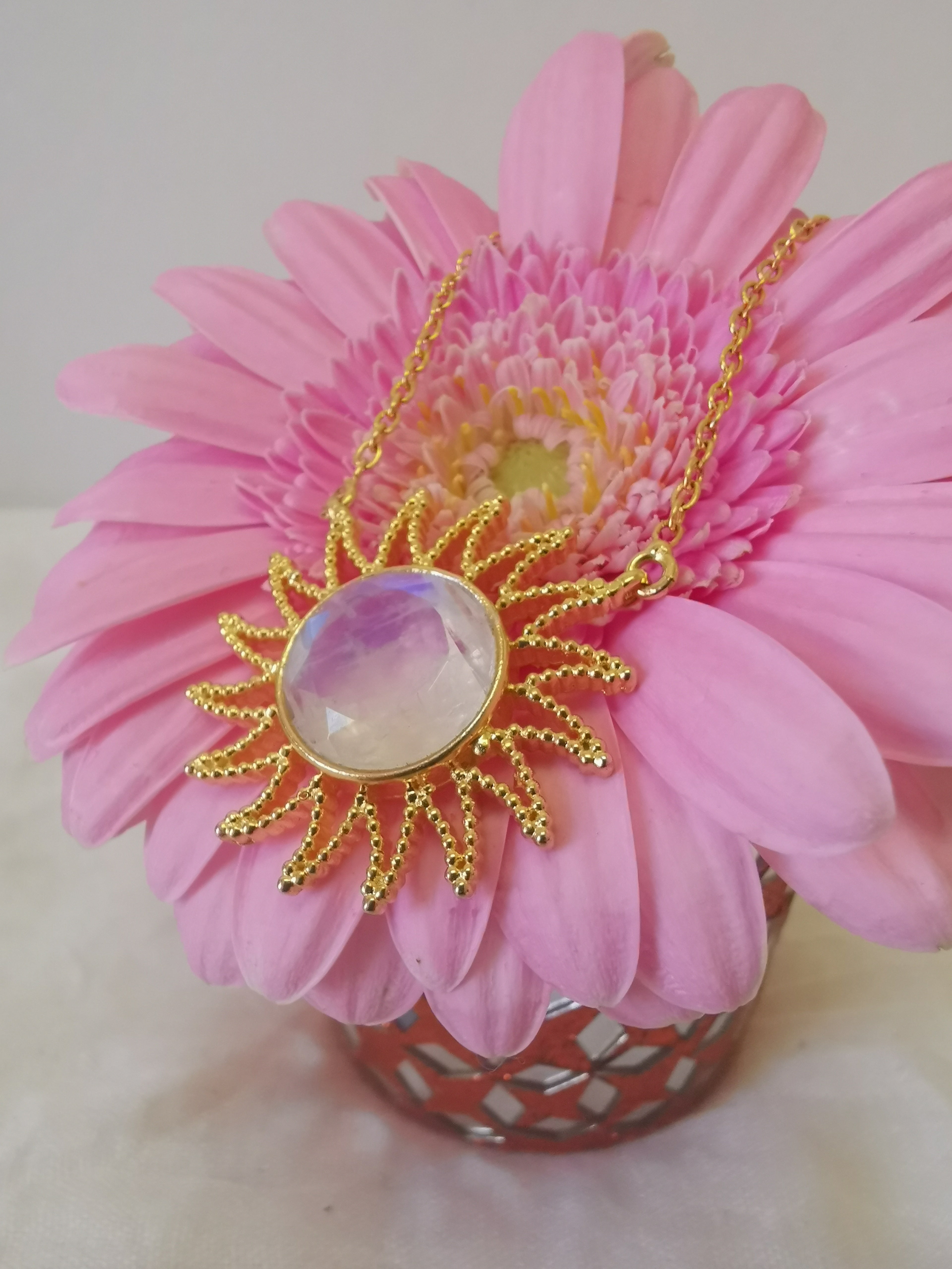 Eclipse Necklace/18K Yellow Gold & Rainbow Moonstone - InfinityXInfinity